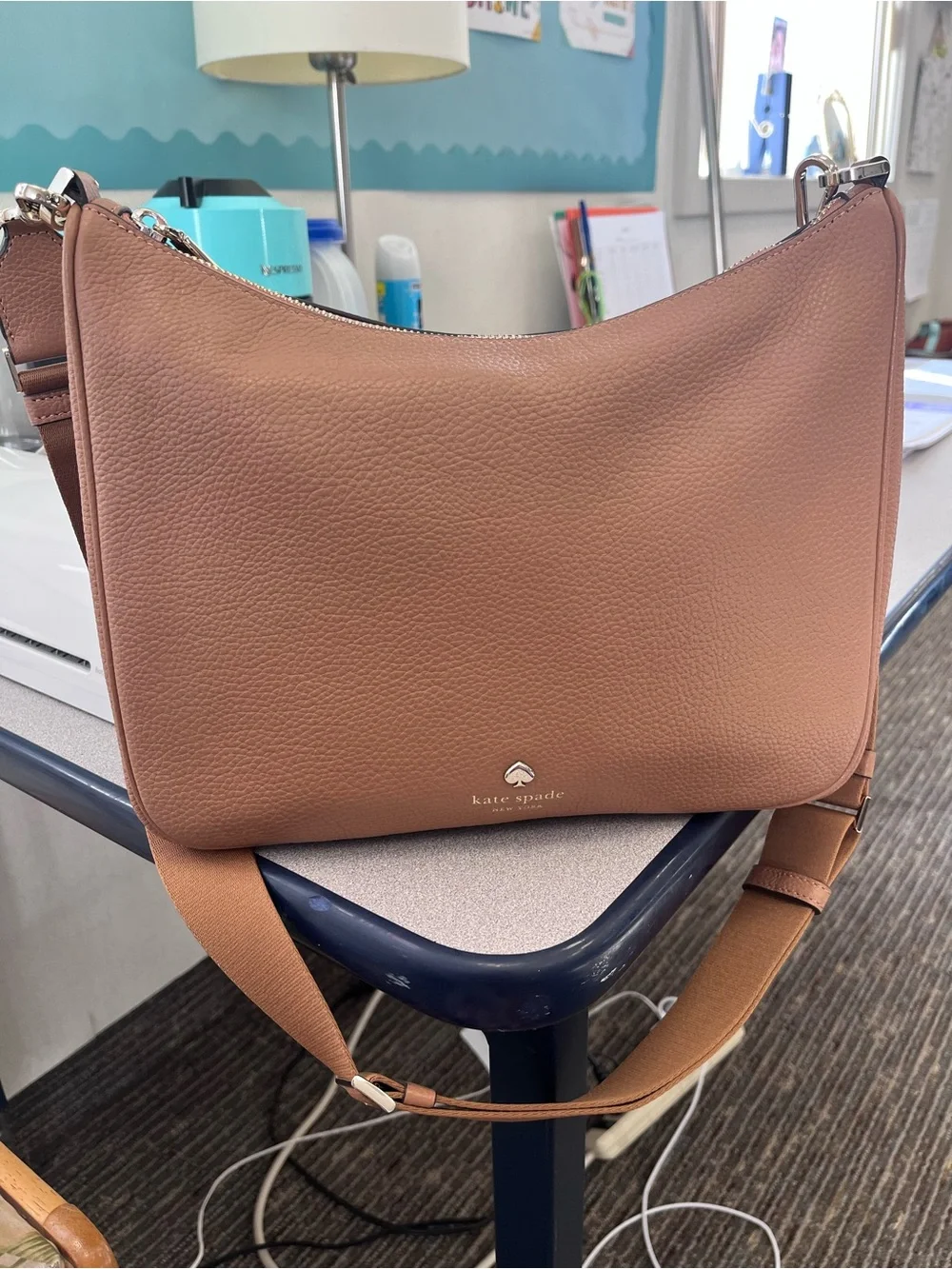 Kate Spade Emma Bohemian Tan Pebbled Leather Shoulder Bag with Matching Pouch